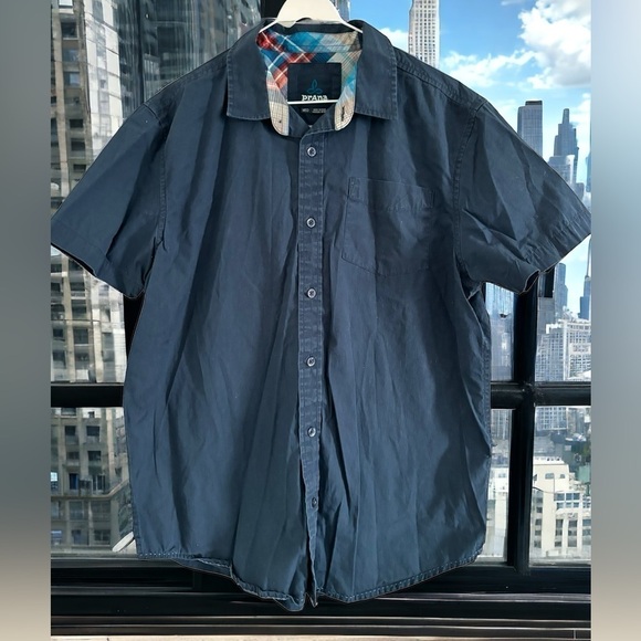 PRANA Broderick Short Sleeve Button Up Shirt Men's Med Organic Cotton Blue Ridge - Picture 1 of 11